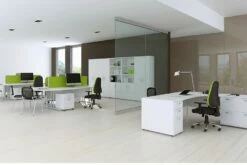 Polar White 3 Drawer Desk High Pedestal -CHAIR OFFICE Sales roomshot 20 white 5