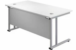 Kestral White Rectangular Cantilever Desk -CHAIR OFFICE Sales white top silver frame 1